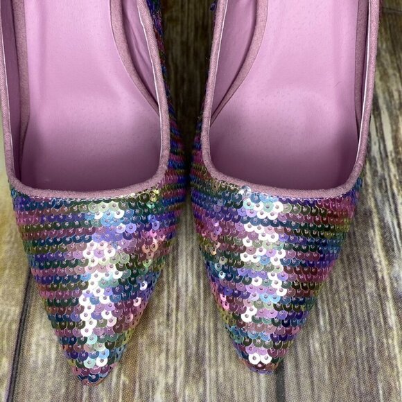 NWOB Womens Qupid Brand Pastel Rainbow Sequin Stiletto Pumps size 8 - Picture 3 of 7